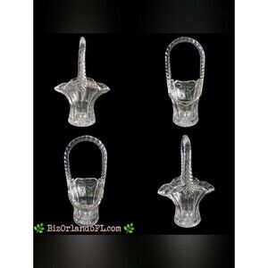 VINTAGE: Duncan & Miller Clear Art Glass Basket Woven Handle & Starbase (S2413)